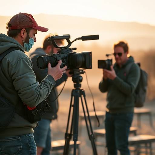 Indie film crew working on location